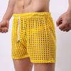 Erotic Men Solid Color Mesh See Through Hollow Out Drawstring Shorts Beach Pants