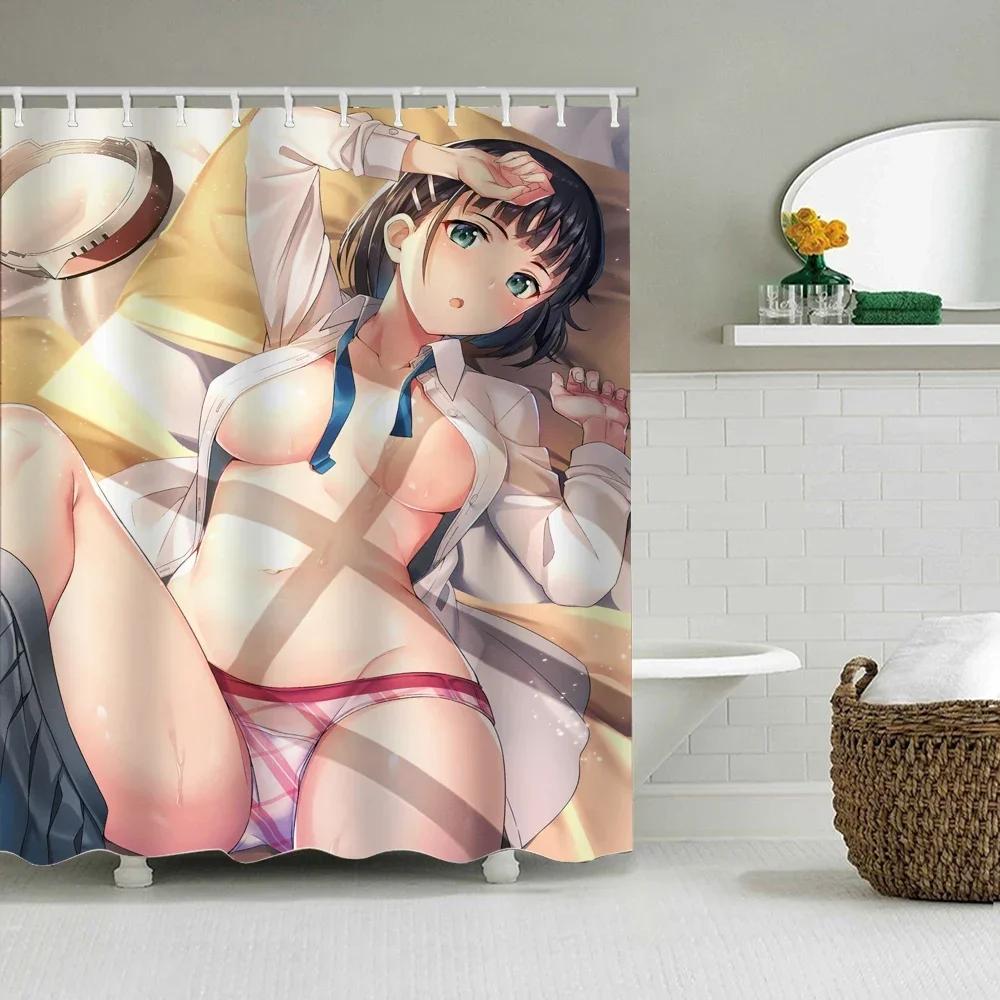 Tenda da Doccia Nuda con Stampa di Ragazza Anime Seno Grande Sedere Grande Forniture per Bagno Decorazione Bagno Impermeabile di Alta Qualità con Gancio
