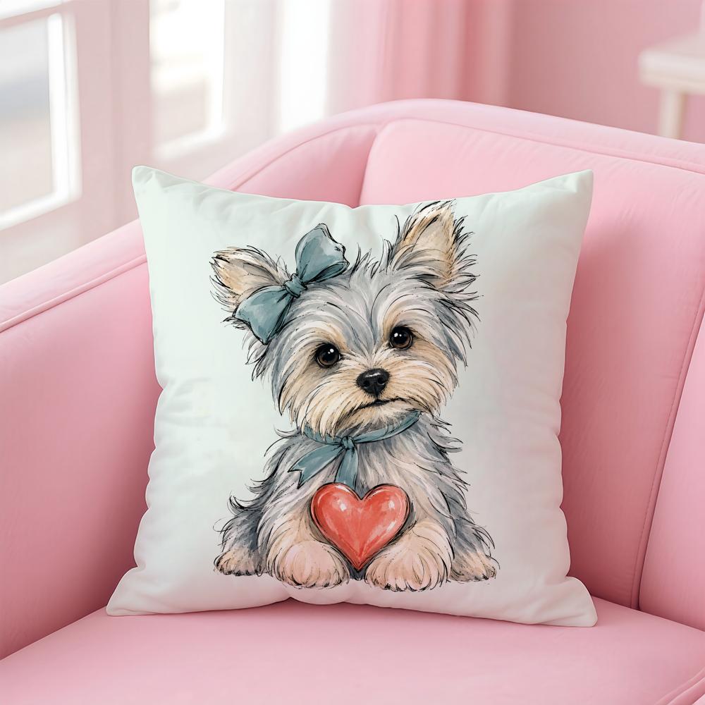 Adorable Yorkshire Dog Cushion Cover Short Plush Soft DoubleSided Printing Pillow Case Cozy Sofa Bedroom Home Decor Gift