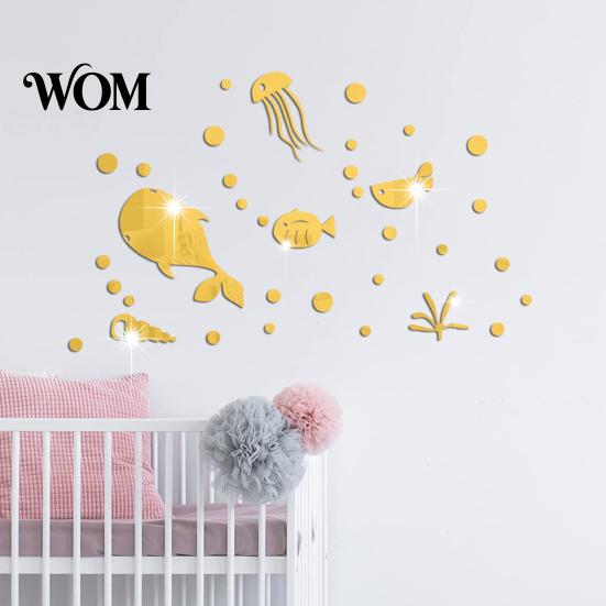 Non Damaging Wall Stickers for Home 1 Set Marine Life Decals, Acrylic Mirror Fish Conch Stickers, Self Adhesive Ocean Theme Decor Waterproof