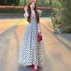 French Retro Gentle Wind Polka Dots Flying Sleeves Pleated Dress Women's Summer Atmosphere Slim Slim Slim Long Skirt
