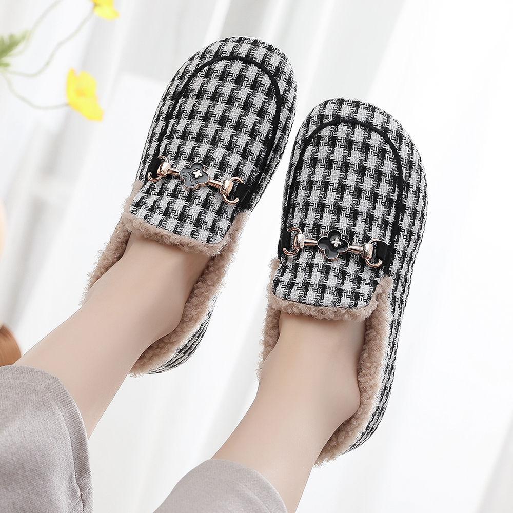 Women's Plush Thickening New Winter Fashion Warm Plaid Cotton Shoes