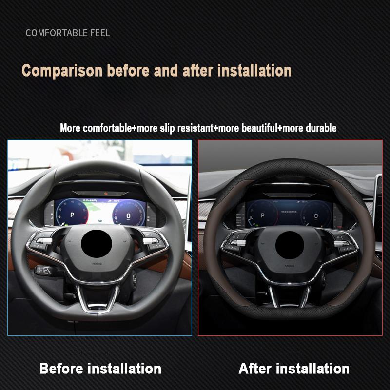 High Quality Leather Car Steering Wheel Cover Wrap for Skoda Octavia Rapid Superb Fabia Kodiaq Kamiq Anti-Slip Auto Accessories