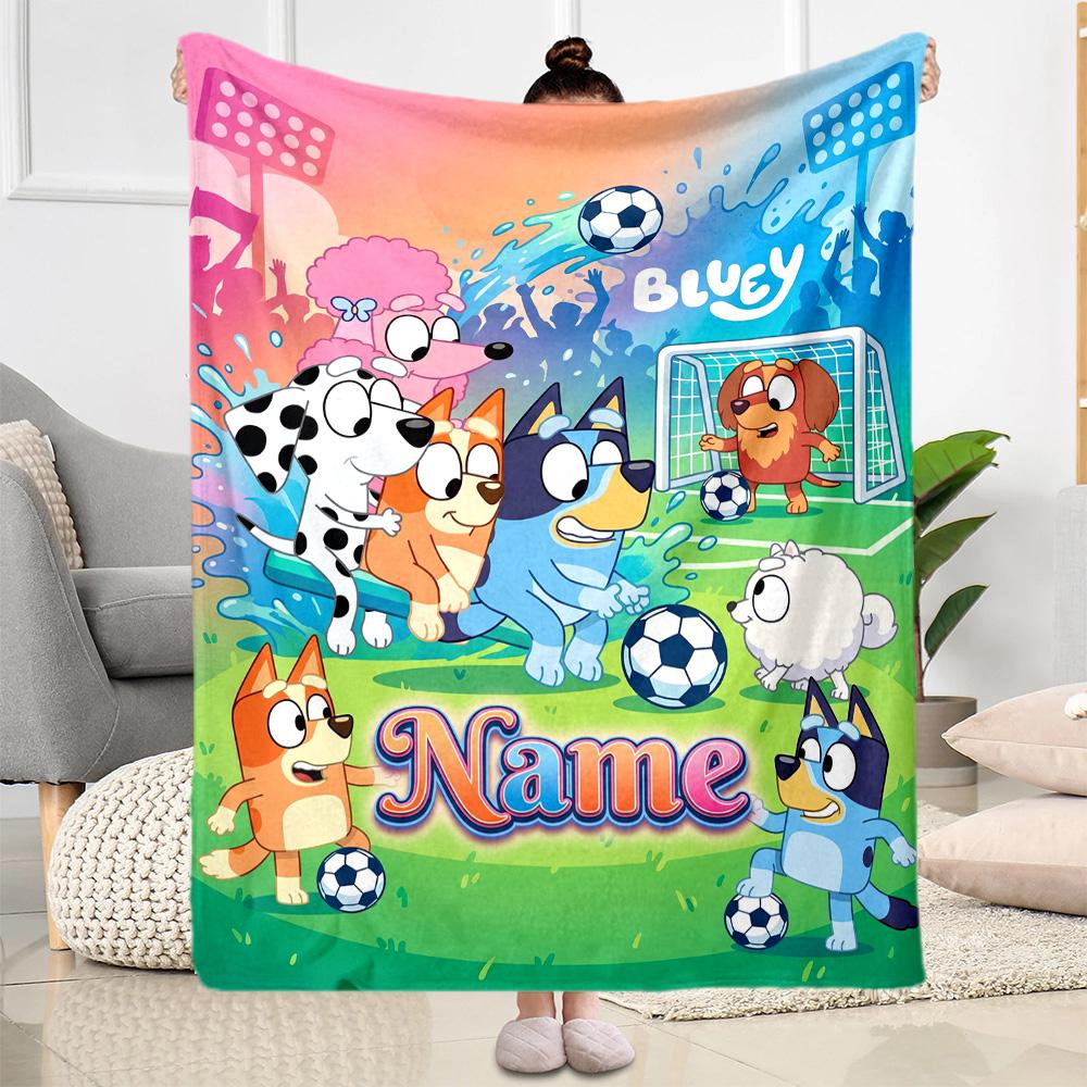 Bluey Friends Adventure Customize Your Name Blanket Cozy Customizable Blanket Comfortable for Sofa Living Room Livingroom Bedding for All Occasions