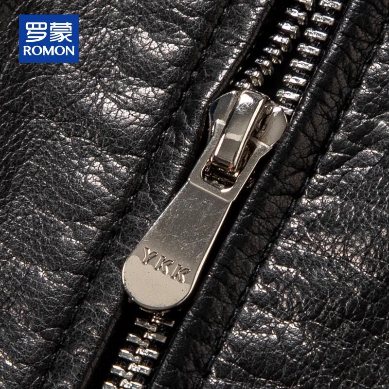 ROMON Men's Genuine Leather Stand-Collar Jacket