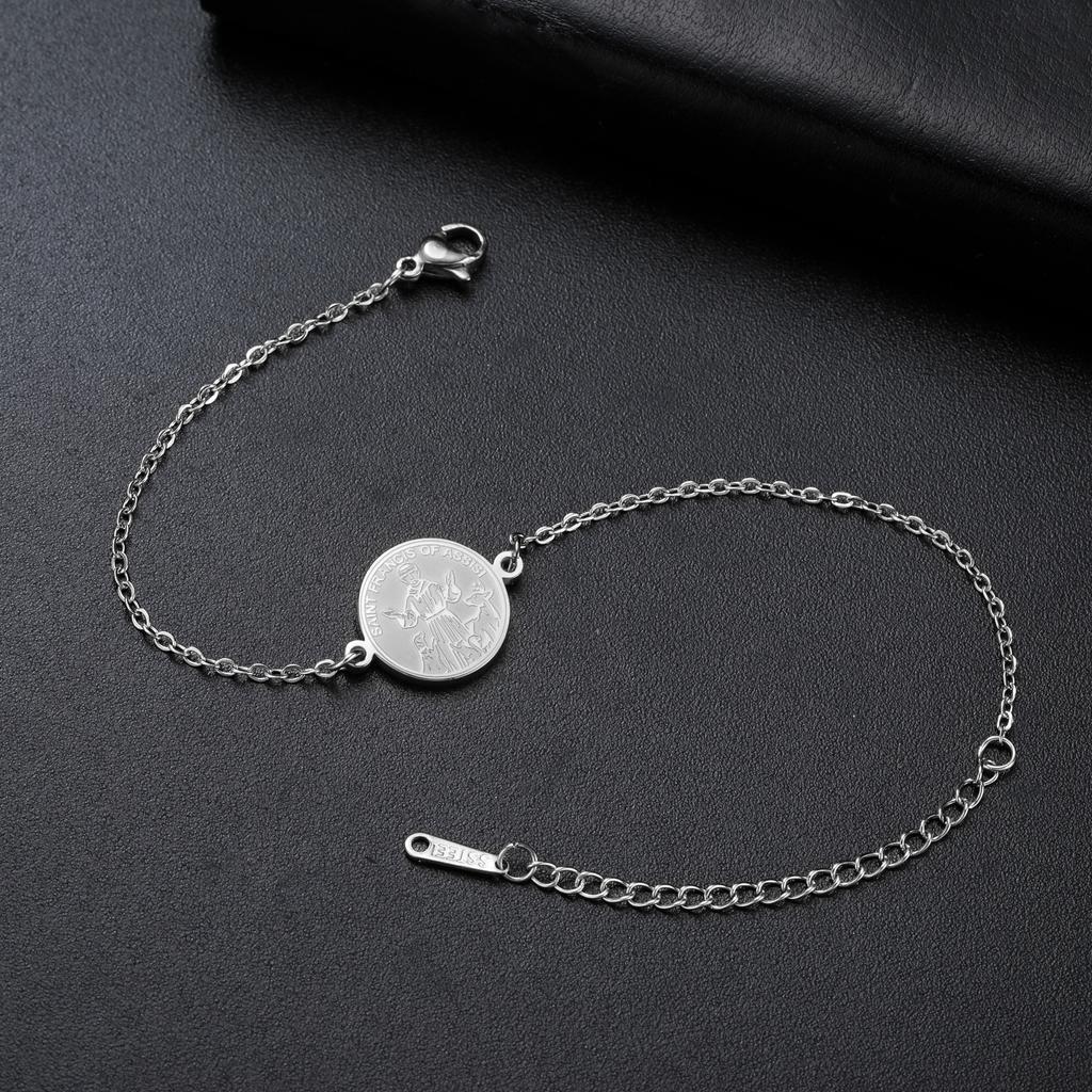 LIKGREAT Protection St.Francis Bracelet for Women Christian Catholic Amulet Stainless Steel Jewelry Valentine's Day Gifts