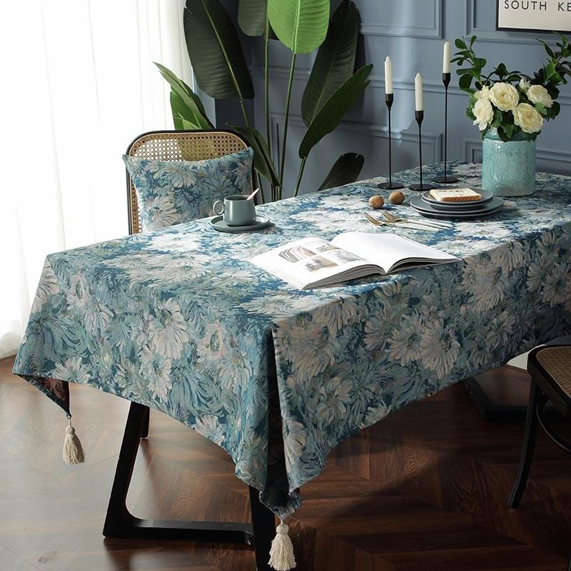 

Oil Painting Art Pastoral Home Cotton Linen Background Cloth Tassel Coffee Table Bedside Table Cover Cloth Decor Tablecloth 60x60CM