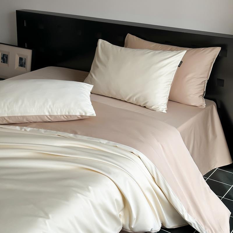 100% Baumwolle Klasse A 100S Sateen Ägyptische Baumwolle Bettwäsche-Set 4-teiliges Luxus-Spannbettlaken-Set mit Bettbezug & Spannbettlaken