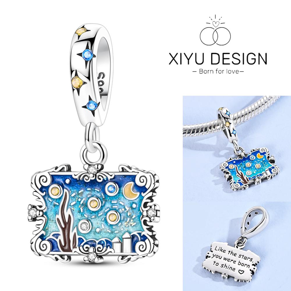 

Copper Charm Bead Starry Sky Paint Pendant Fit Original Bracelets Necklace For Women Diy Jewelry Accessories Gift белый