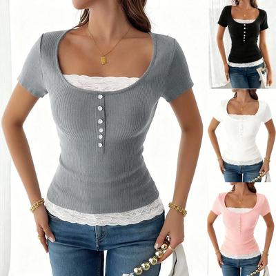 European & American Lace Style Two-Piece Short-Sleeve T-shirt - Summer Sweet & Spicy Look for Women