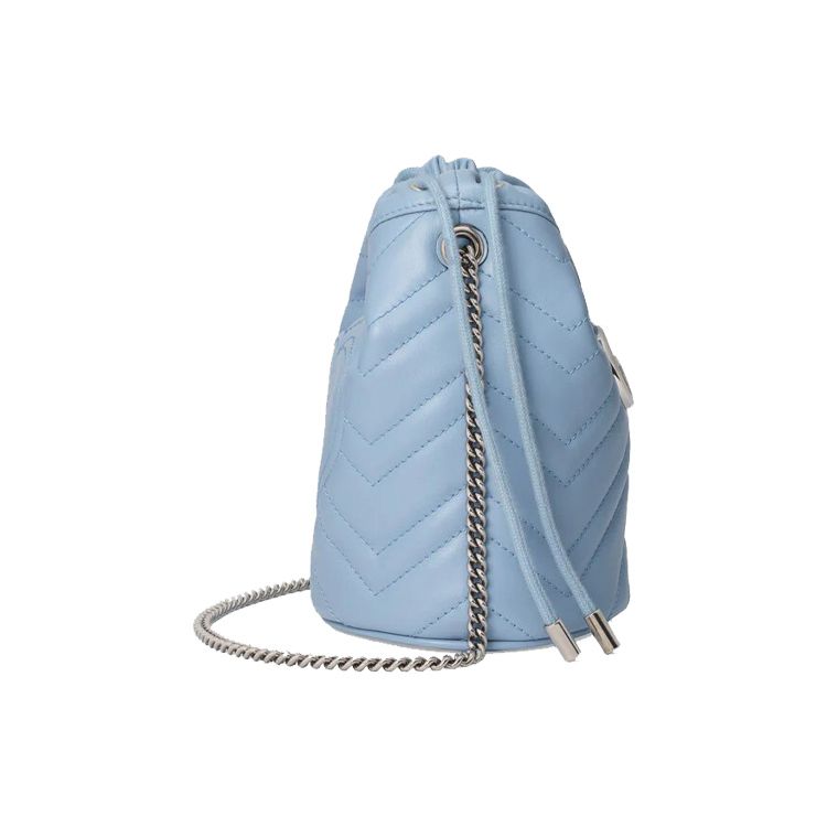 Gucci Borsa Secchiello Mini GG Marmont Pelle Azzurro Chiaro Hardware Argento Uso Quotidiano 575163-DTDRT-4928