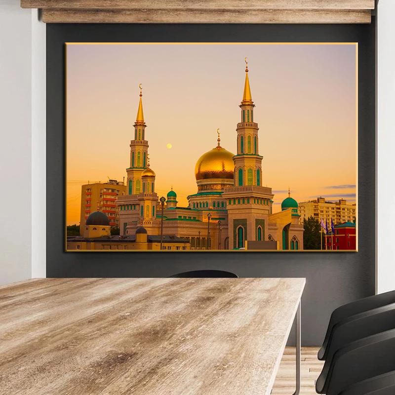 Leinwandbild mit Vintage-Gebäude, Moskauer Große Moschee, Wandkunst, Poster und Drucke, moderne religiöse dekorative Malerei für Zuhause, ohne Rahmen