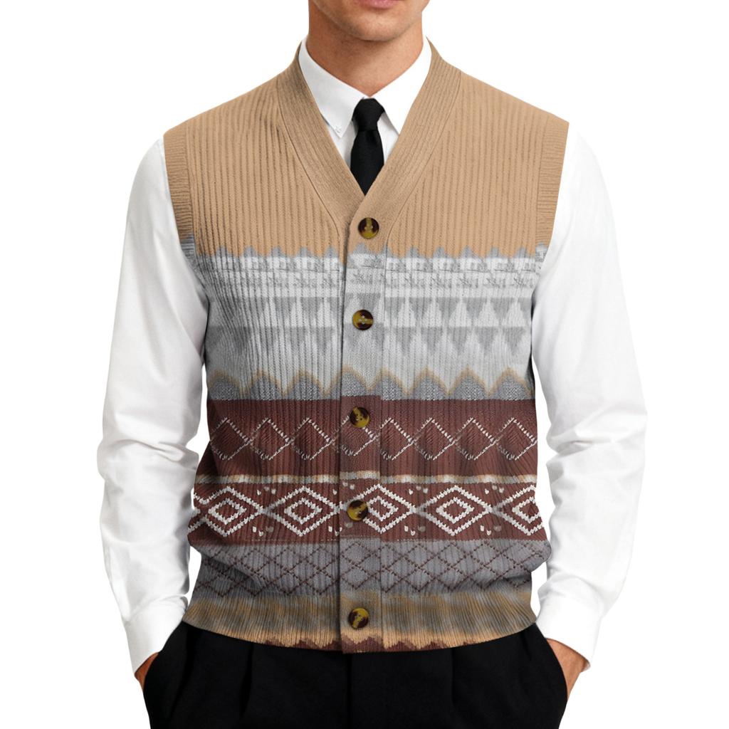 Men's V-Neck Sleeveless Knit Cardigan Vest