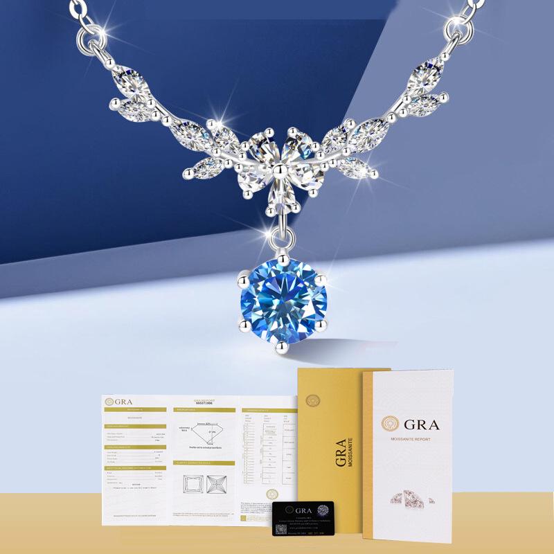 S925 Sterling Silver Wisteria Moissanite Necklace, 1 Carat D Color, Cool Style, Light Luxury Clavicle Chain for Women