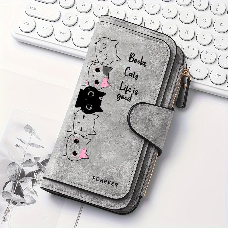 Women's Black Striped Cat Long Wallet Multi-functional Snap Button Coin Purse Ideal Gift for Cat Lovers Daily Use Festival Present Outdoor Activities