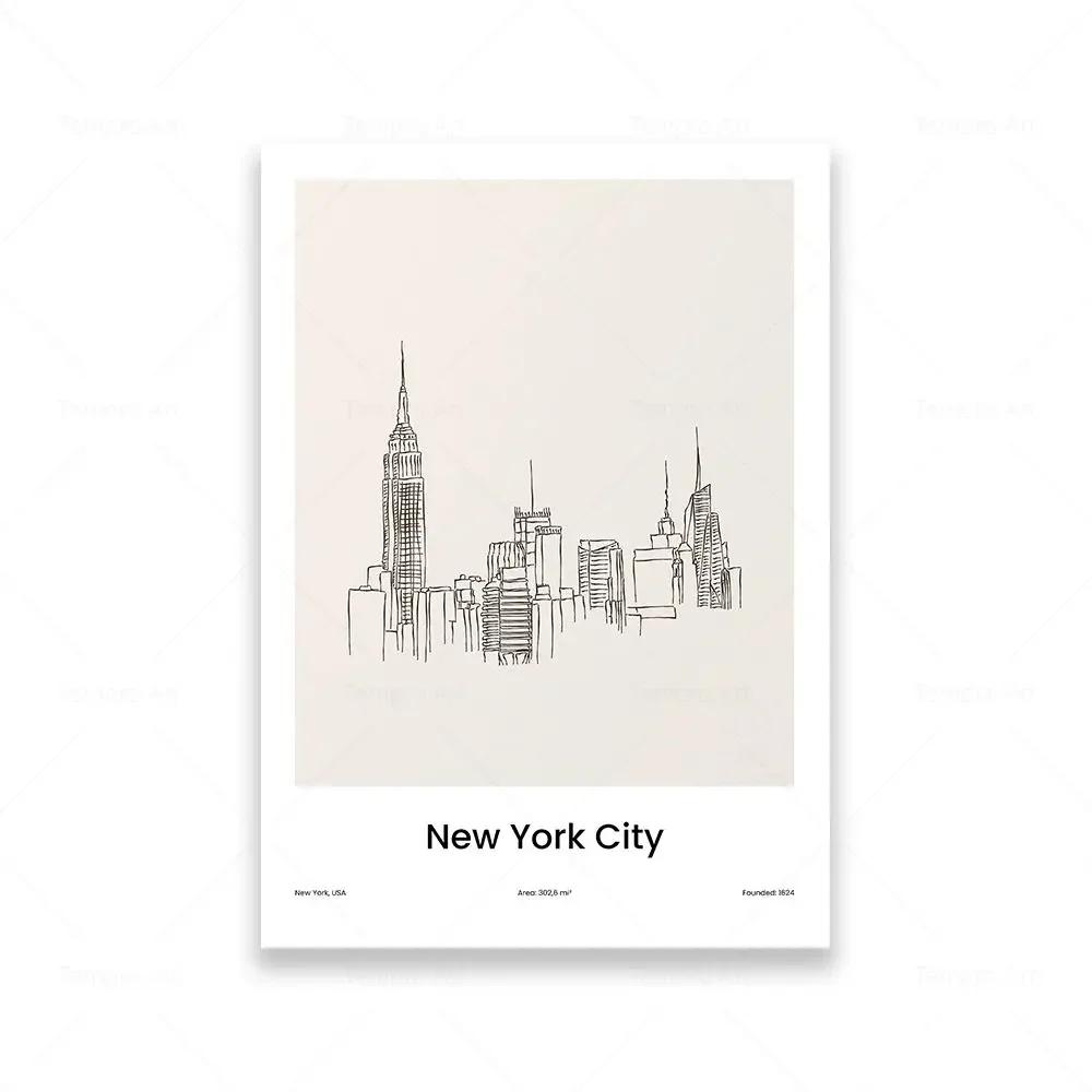 Modern Minimalist City Skyline Wall Art New York Toronto HD Canvas Print Poster for Living Room Bedroom Decor 21X30CMNo Framed
