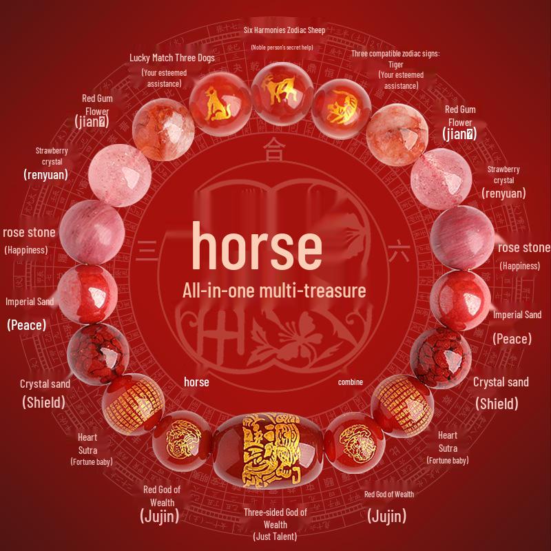 

Браслет из хрустальной киновари «Год Змеи 2025» - Амулет Тай Суй, Бога Богатства и Сердечной Сутры для мужчин и женщин