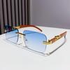 European Frameless Edge Cut Wood Grain Leopard Head Sunglasses: Unisex, Square Frame, Trendy for Driving
