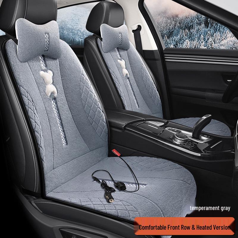 SF Rabbit Plush Heating Pad Car Seat Cushion - Bear Cartoon Winter Warmth Interior Supplies