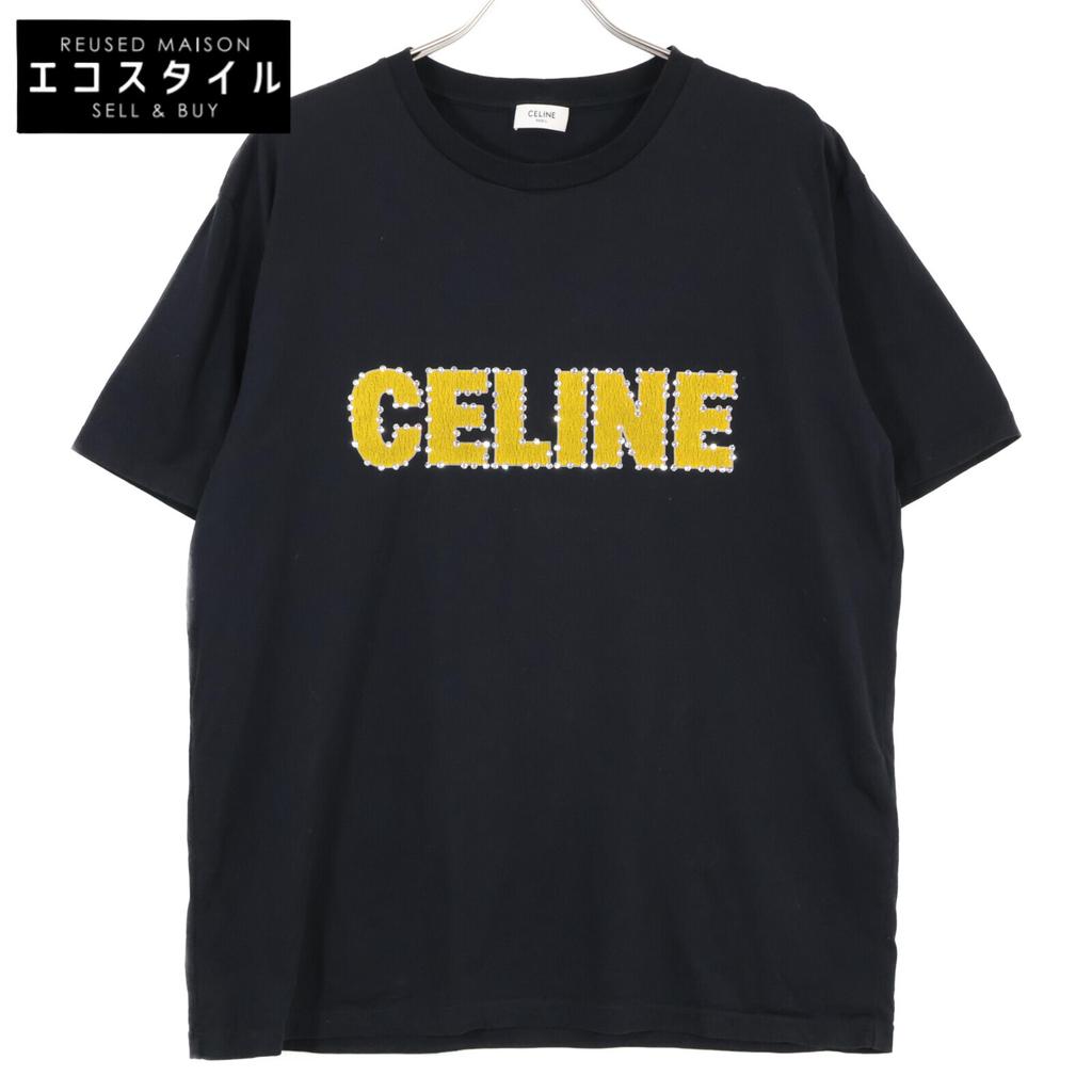 CELINE 2X15M671Q Black Crack Logo Stone Design T-Shirt tops S blackUsed