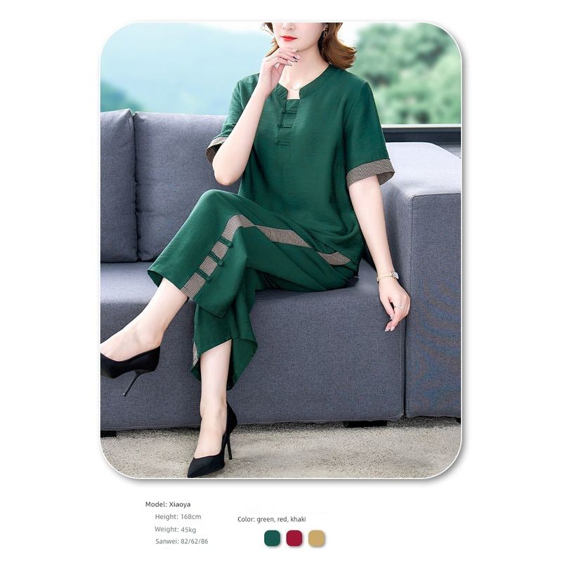 

Летняя новинка Одежда для женщин среднего возраста Ретро Свободная больших размеров Женская одежда Модная одежда Топы с коротким рукавом Укороченные брюки Комплект из двух предметов Green 5XL Proposal [90.00 kg-100.00 kg]]