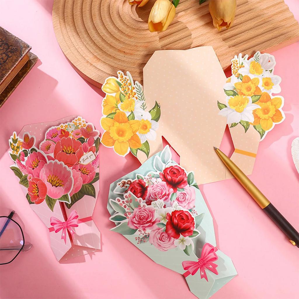 Bulk Blank Note Cards Bouquet Greeting Card Flower Modeling Birthday Gift Decoration Card Stereo Creative Easter for Daughter