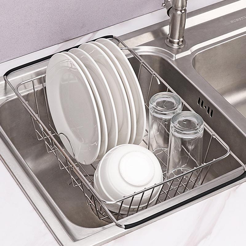 Adjustable Stainless Steel Sink Dish Rack Kitchen Fruit Drain Rack Adjustable and Expandable