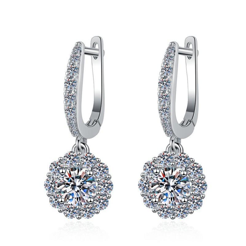 Floral Stud Earrings With Moissanite Or Zirconia Sterling Chic Fashion Jewelry Women 925 Sterling Silver