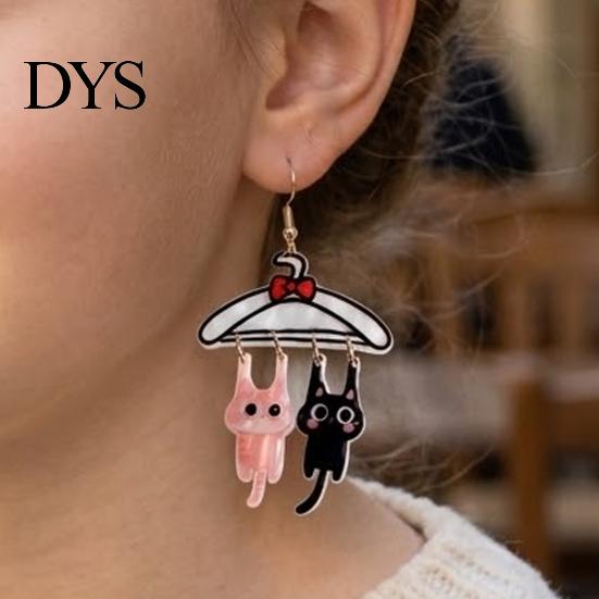Unique Kitten Design Earrings 1 Pair Cute Cat Dangle Drop for Women, 2D Acrylic Cartoon Whimsical Animal Theme Accessories Hang On Clothes Hanger