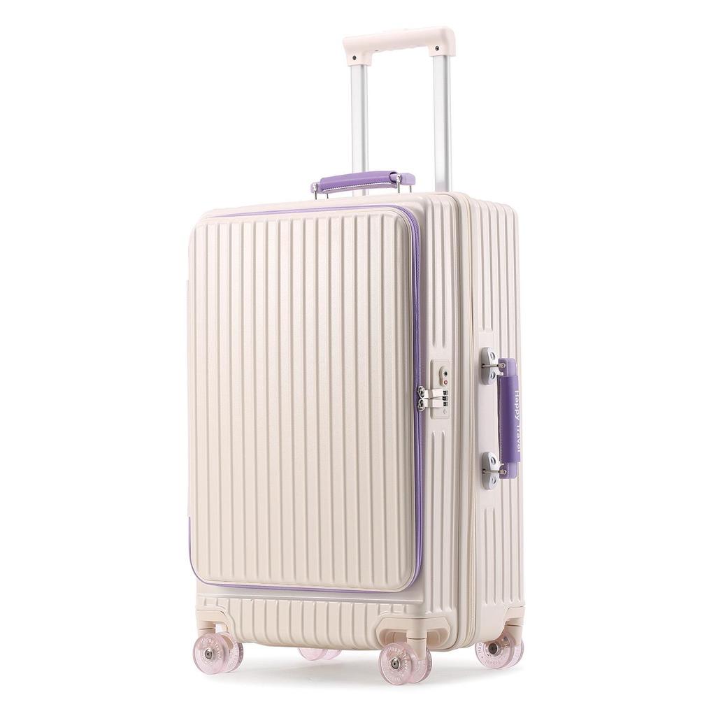 Expandable Color-block Suitcase with Transparent Wheels – Large, Durable, and Side-Opening Carry-On Trolley Case