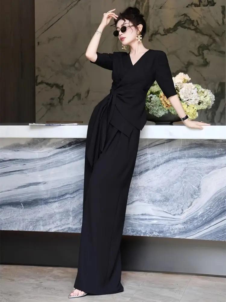 Women Summer Top Wide Leg Pants Outfit Fashion Slimming Designer Two Piece