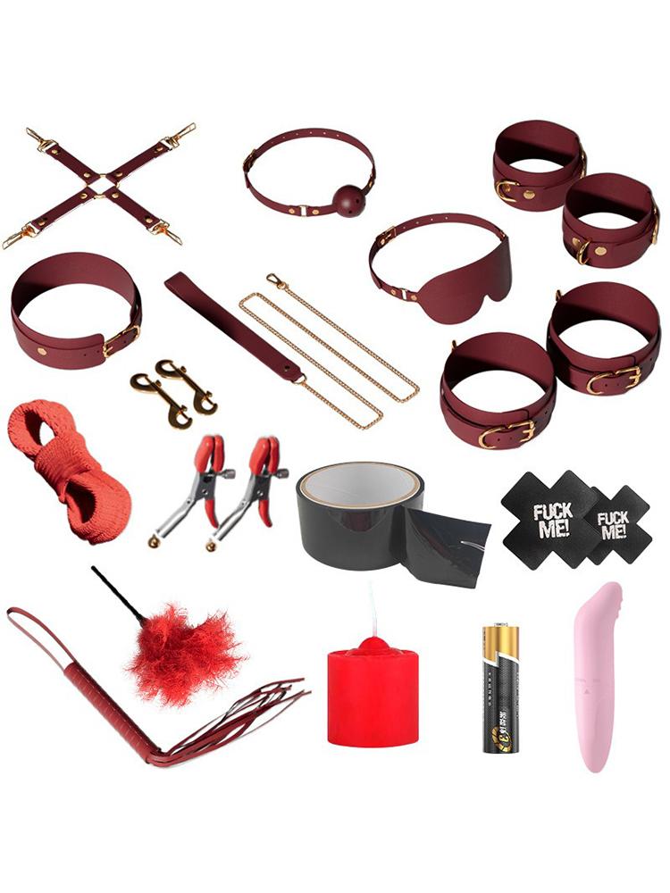 Erotic Set Sexy Leather Plush Sex Toys Bondage Kit Handcuffs Feather Blindfold Flirt Exotic Accessories Couples Adult Games