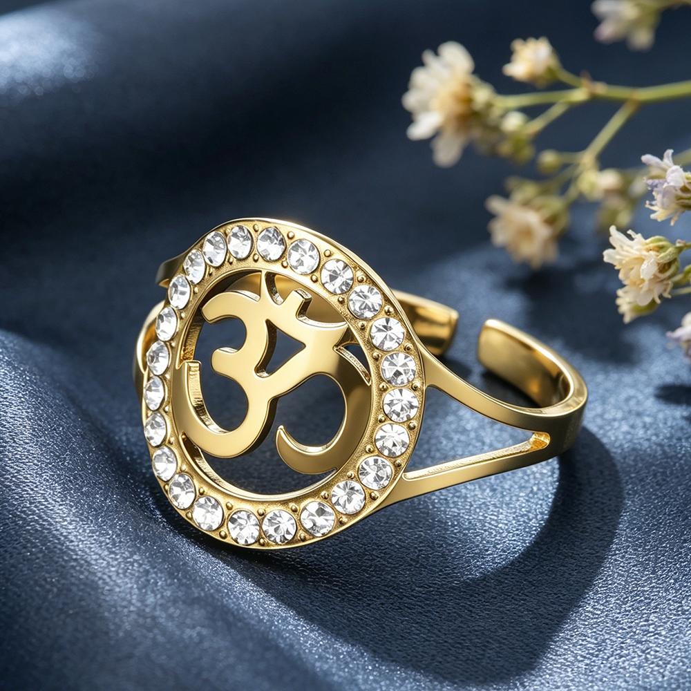 Dawapara Anello da Donna Regolabile Om Ohm Acciaio Inossidabile Simbolo Buddista Yoga Meditazione Minimalismo Spirituale Gioielli