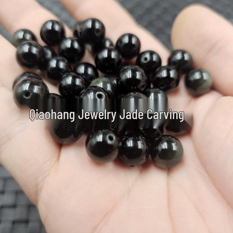 Silver Obsidian Gemstone Round Loose Beads for DIY Jewelry Making - Bracelet & Necklace Accessories