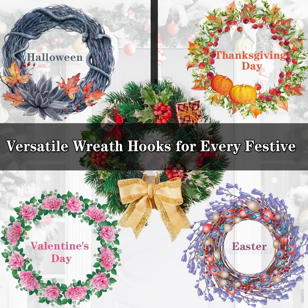 Metal Wreath Hanger designed for behind doors in a classic style with sturdy hooks to hang wreaths, bows and welcome signs Perfect for decorating