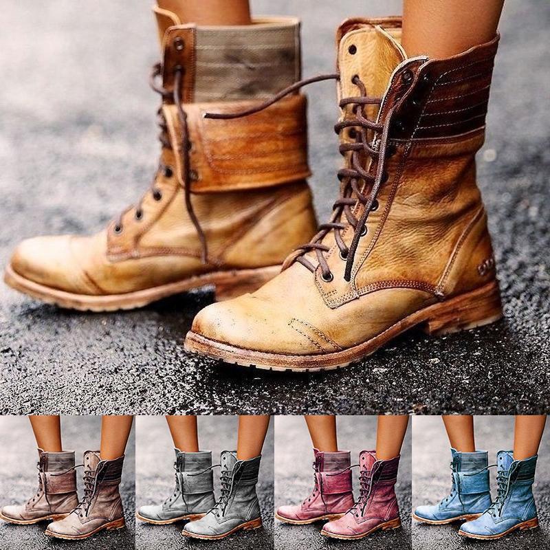 Plus tamaño mujeres estilo británico botas hight moda gótico bajo tacón cordones  botas invierno zapatos de bota de moto comprar a buen precio — entrega  gratuita, reseñas reales con fotos — Joom