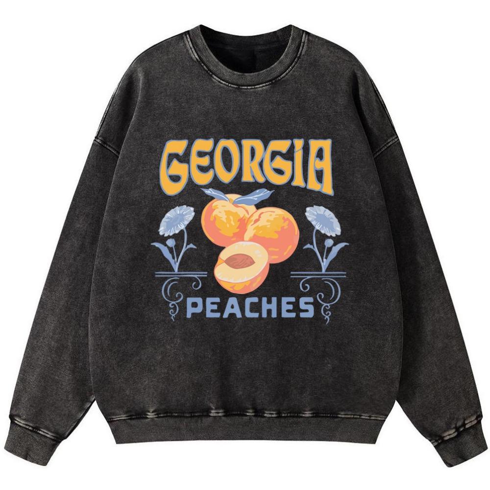 Georgia Peaches Womens Vintage Washed Cotton Sweatshirt Thin Style Casual Hoodie Autumn High Quality