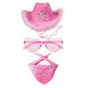 Fluffy Trim Bandana Heart-Shaped Glasses Pink Halloween Costume Accessories Set Cowboy Hat  Women