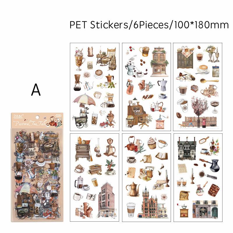 6pcs Literary Retro Stickers PET Materials DIY Scrapbooking Art Collage Stationery Planner Decor Diary Stickers