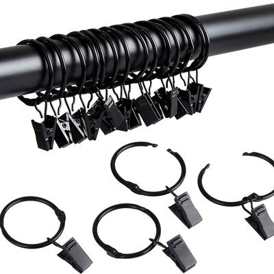 10Pcs Curtain Rings With Clips Metal Curtain Hooks Hangers Black Drapery Clips With Rings Curtain Accessories
