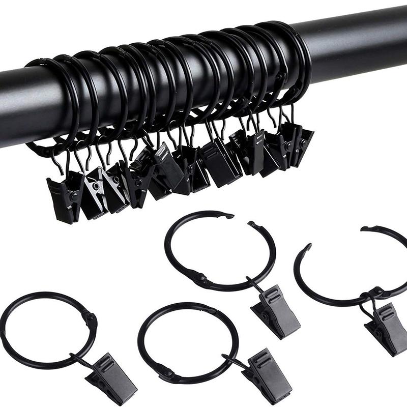 10Pcs Curtain Rings With Clips Metal Curtain Hooks Hangers Black Drapery Clips With Rings Curtain Accessories