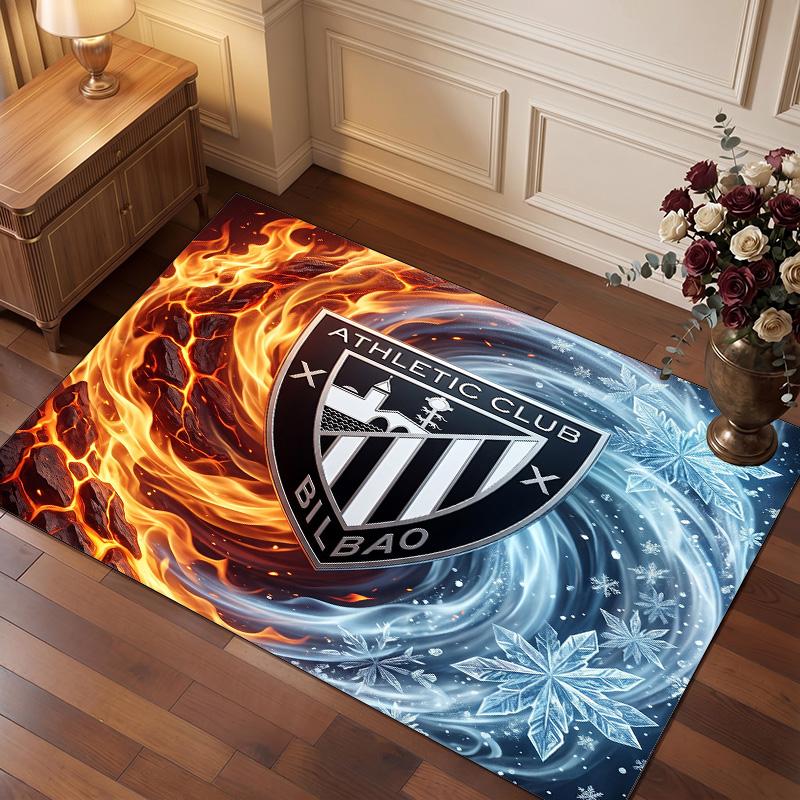 Athletic Bilbao Football Print Crystal Velvet Rug, Comfortable Water Absorbent Non Slip Indoor Floor Carpet