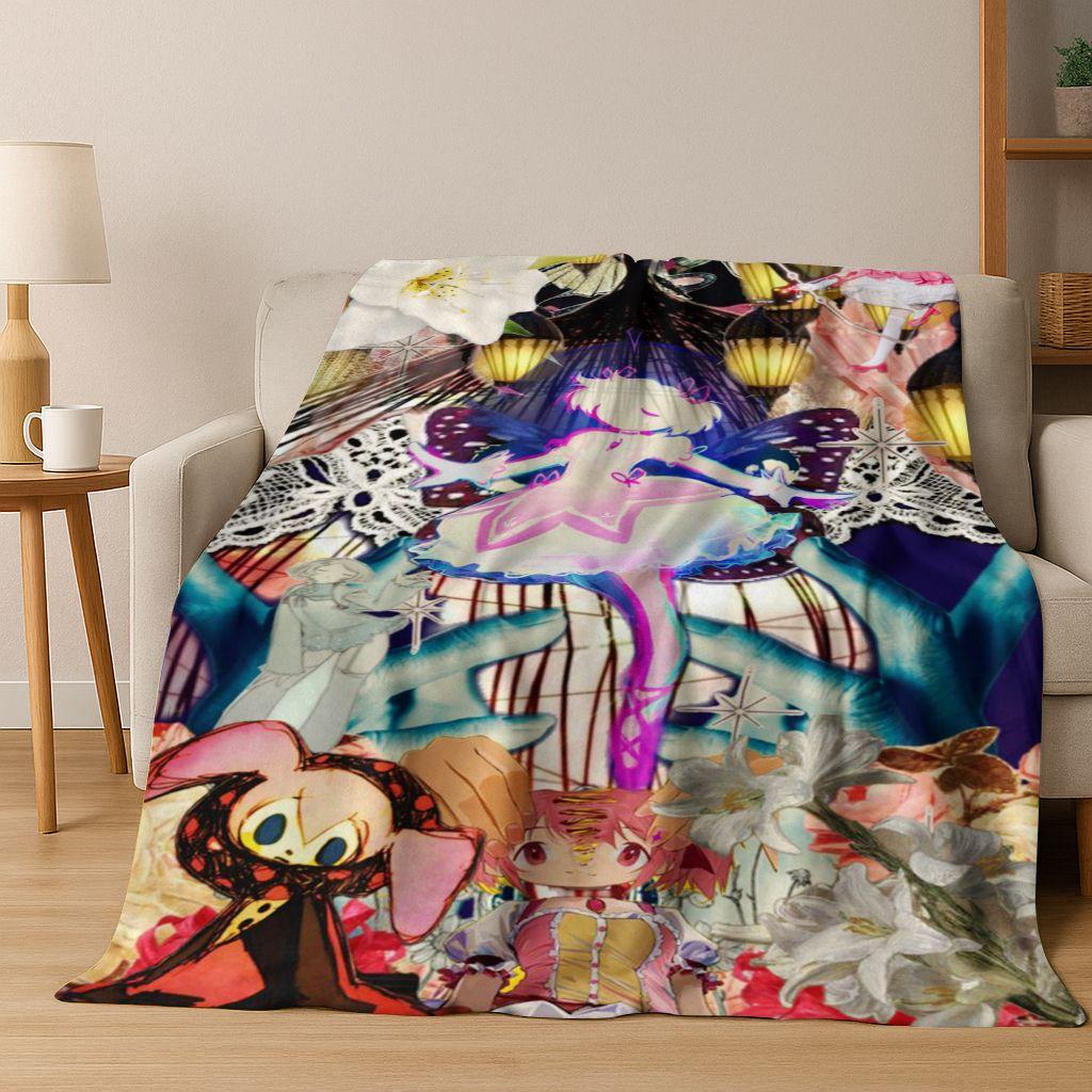 Cartoon Puella Magi Madoka Magica Girl Anime Art Flannel Blanket,Cozy Soft Throw Blanket for Home Bedroom Bed Sofa Cover Kids