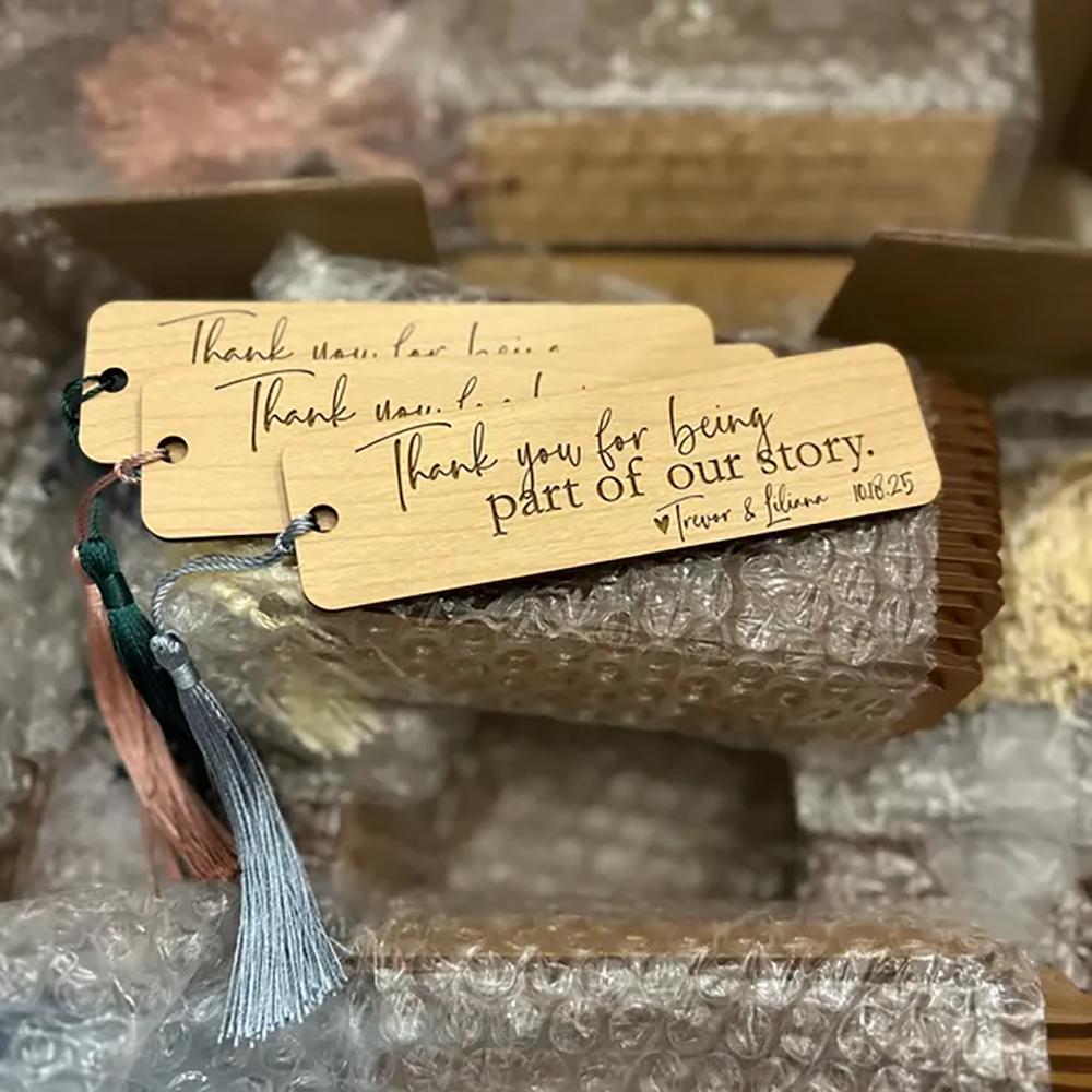 Personalized 6Pcs Wedding Favor Bookmark Rustic Engraved Maple Wood with Tassel Bachelorette Party Bridesmaid Bridal Shower gift