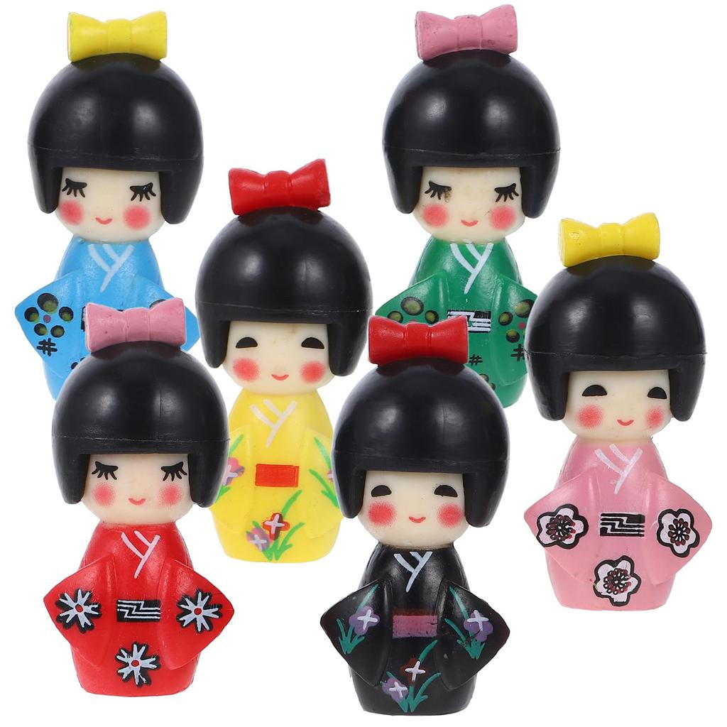ledmomo Set of 6 4cm Japanese Kokeshi Miniature Japanese Dolls in Tabletop Wooden Kimono Kokeshi Gardening Small Geisha Perfect for Dolls, Kimono,