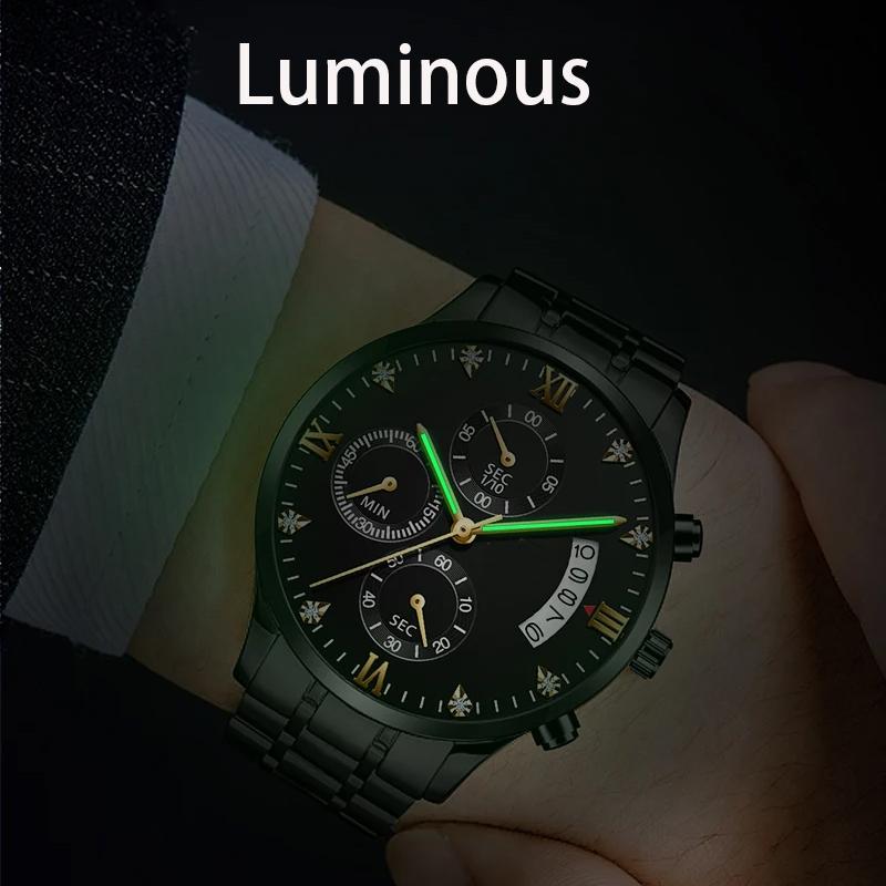 Multifunktionale Herren Quarz Uhr Business Strass Edelstahl Kalender Zeitmessung Armbanduhr