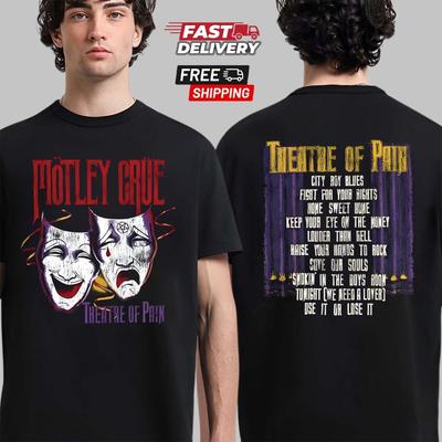 Motley Crue Theatre of Pain Vintage Tracklist Tričko, Heavy Metalová Kapela Tričko Unisex Tričko