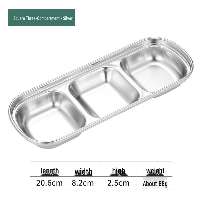 Golden Korean-Style Two/Three-Compartment Sauce Dishes – 304 Stainless Steel for Kimchi, Barbecue, and Hot Pot Seasoning.