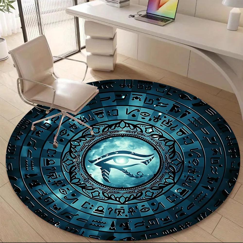 1 Stück Auge des Horus, Hieroglyphen Büro Runder Teppich, Matte Geeignet Für Büro, Unter Bürostühlen Schlafzimmer Wohnzimmer Heimdeko, Zimmerdeko