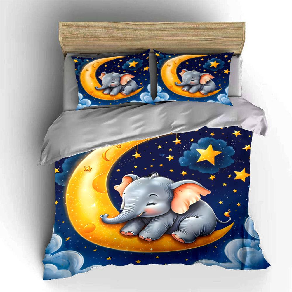 Dreamy Night Baby Elephant Rest Printed Duvet Cover Set1 Duvet Cover+2 Pillowcasemulti Size Bedroom Bedding Decor Luxury Gifts